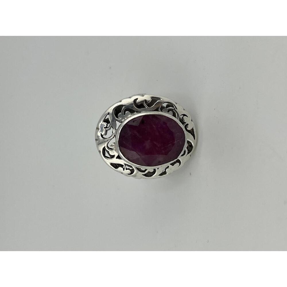 Sterling Silver Ring with Large Oval Faceted Ruby Gemstone Vintage Style